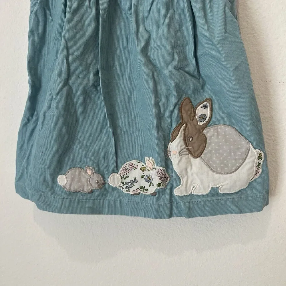 Baby Boden 6-12 Months Blue Corduroy Bunny Dress Floral Linings Jumper Smocked